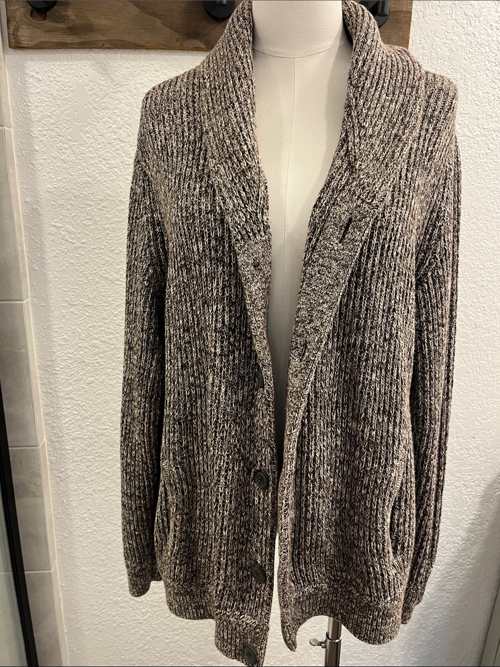 GAP Shawl Collar Button-Front Cardigan in Brown Marled